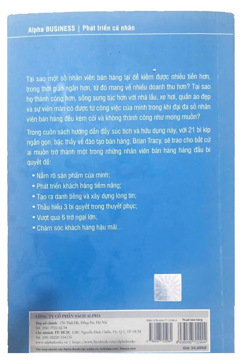 Bìa sau sách Thuật Bán Hàng